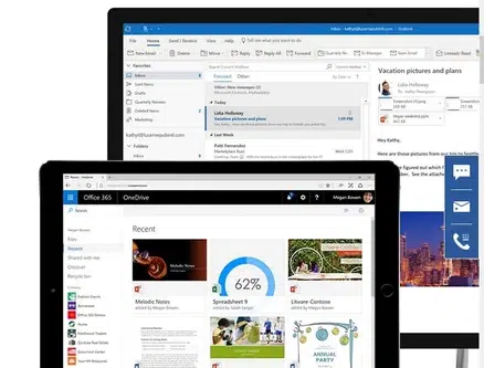 Office365 screenshots on tablet and desktop