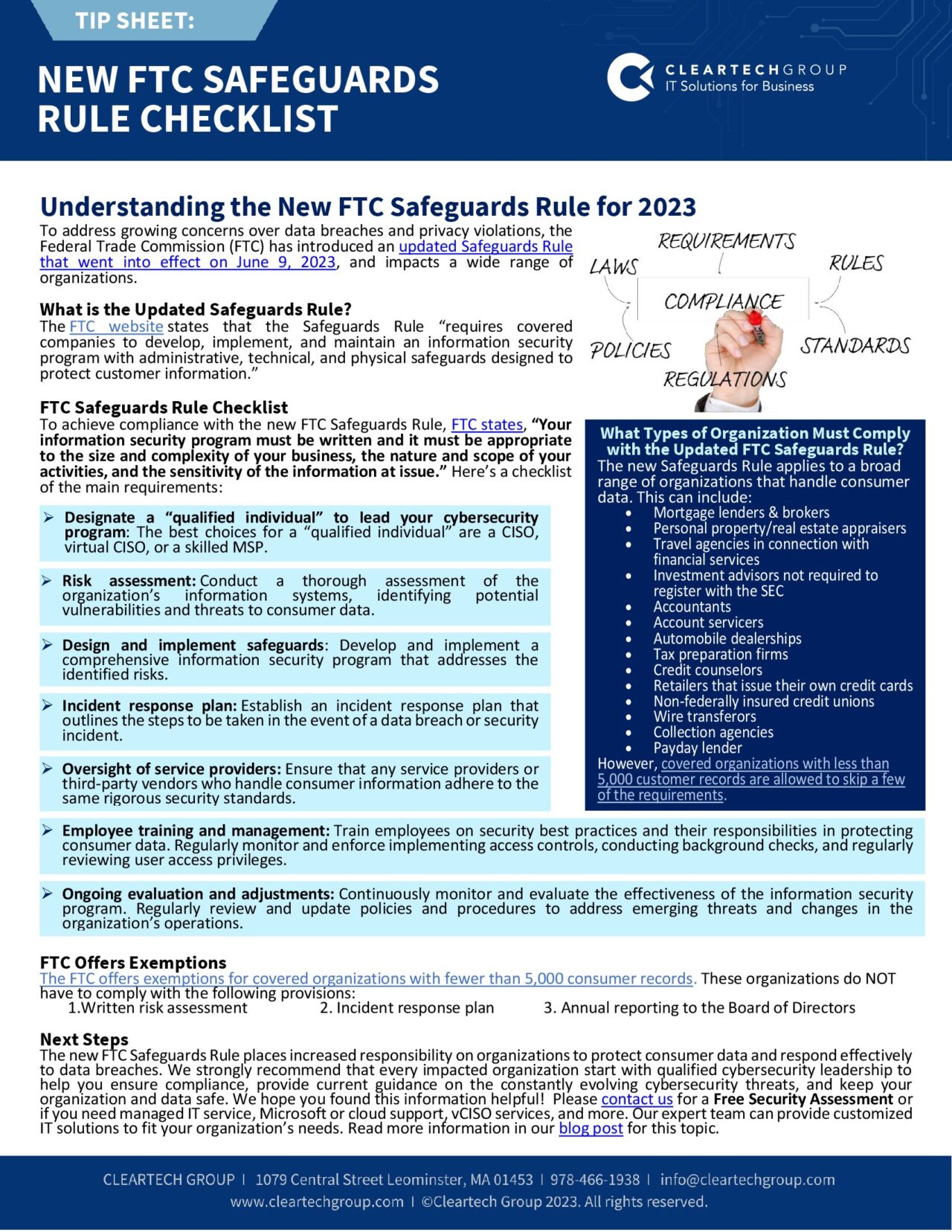 New FTC Safeguards Rule Checklist Cleartech Group